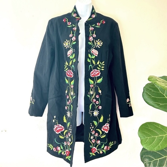 VICTOR COSTA VTG ASO Phoebe Buffay Alternative Floral Embroidered Jacket L - Picture 4 of 14